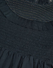 Bow Shirred Mesh Dress, Blue (NAVY), large