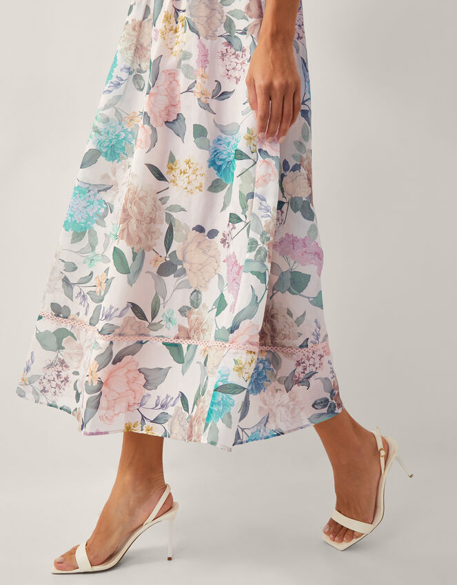 Agnes Floral Puff Sleeve Midi Dress, Pink (PALE PINK), large