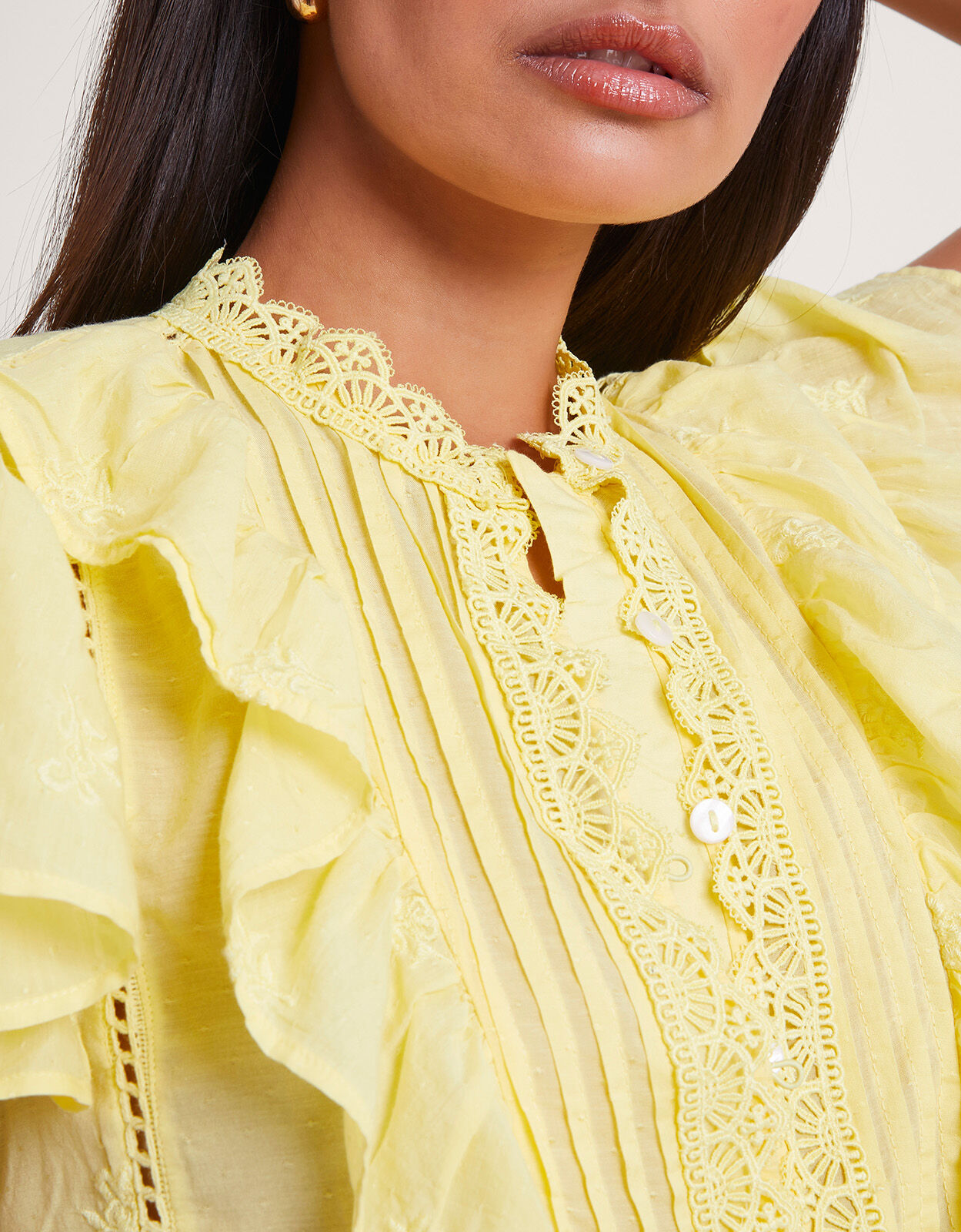 Rue Embroidered Ruffle Blouse Yellow Tops T shirts Monsoon Global