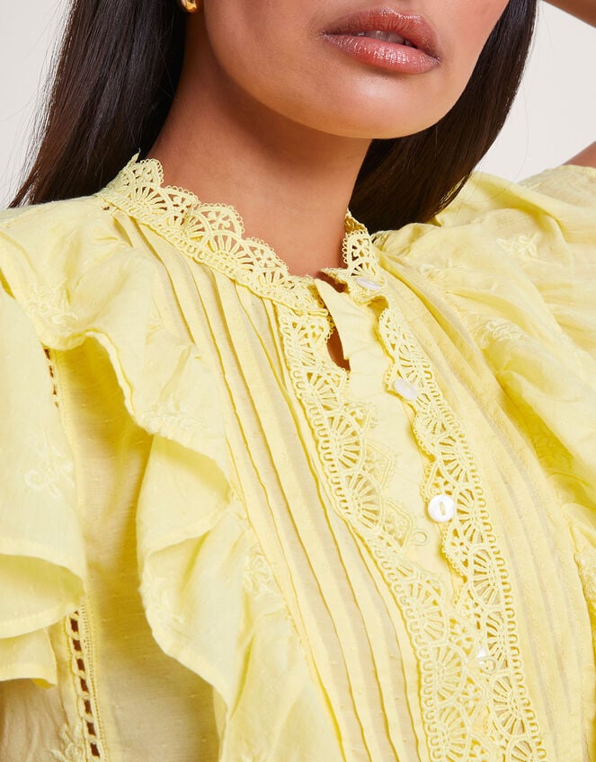 Rue Embroidered Ruffle Blouse, Yellow (LEMON), large