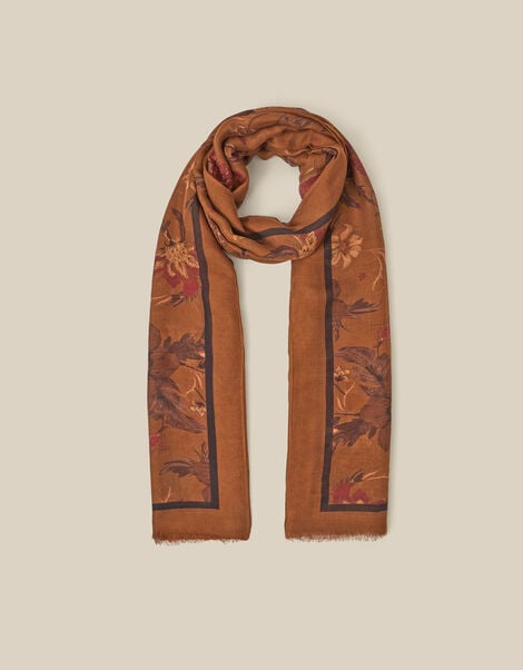 Princella Floral Print Scarf, Yellow (OCHRE), large