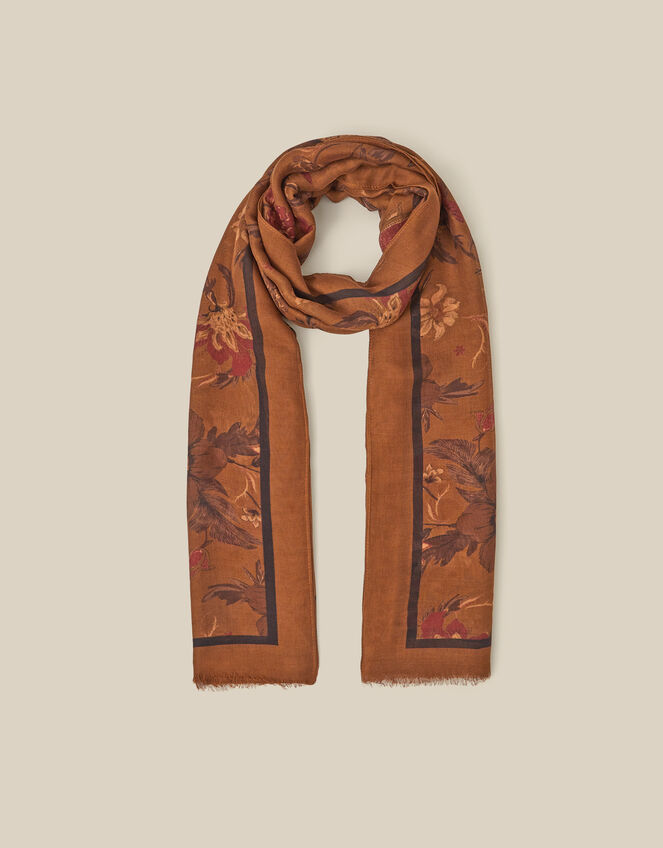 Princella Floral Print Scarf, Yellow (OCHRE), large
