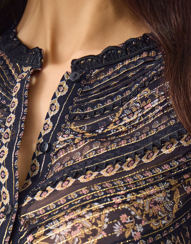 Darla Shimmer Print Blouse, Black (BLACK), large