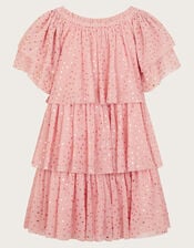 Metallic Star Tiered Mesh Dress, Pink (PINK), large