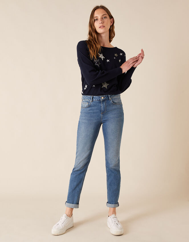 Sparkle Star Knit Jumper with Recycled Fabric, Blue (NAVY), large