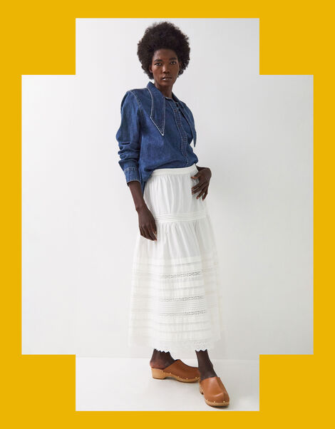 East Betsy Broderie Midi Skirt, Ivory (IVORY), large