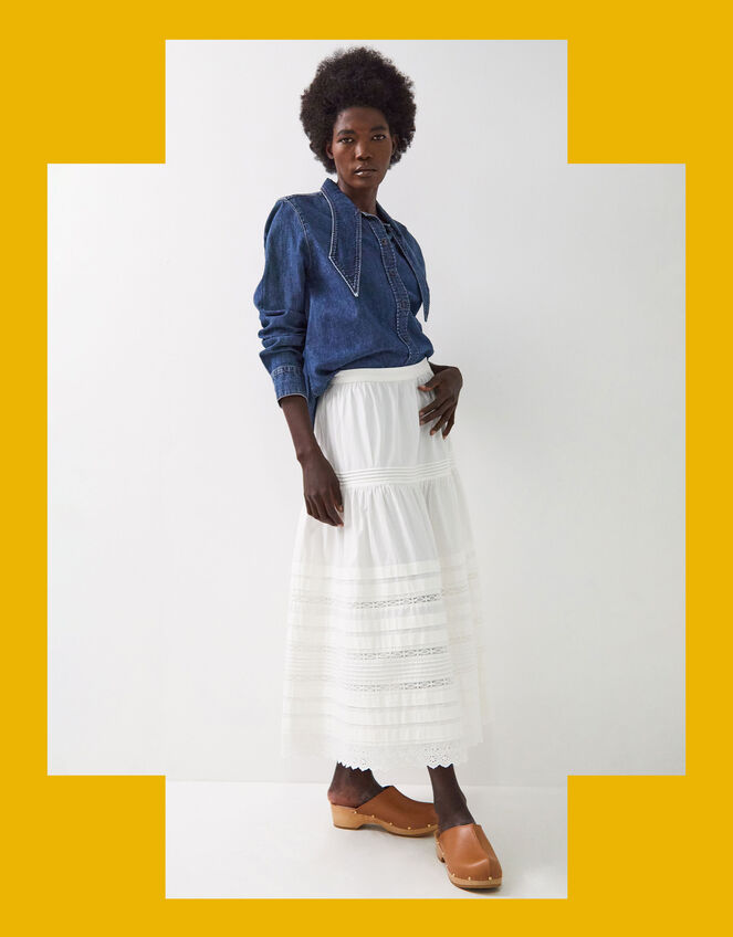 East Betsy Broderie Midi Skirt, Ivory (IVORY), large