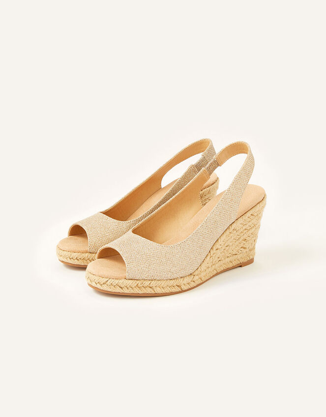 Sandy Shimmer Peep Toe Wedges, Gold (GOLD), large