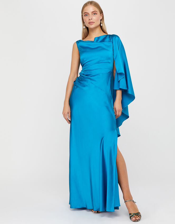 Cobie Satin Cape Maxi Dress, Blue (BLUE), large