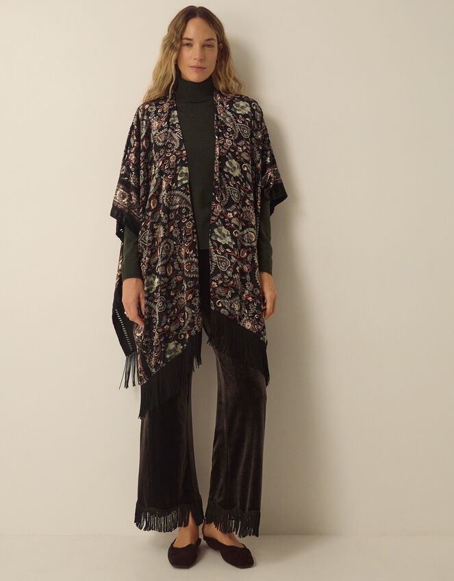 Regan Paisley Devor&eacute; Fringe Poncho, , large