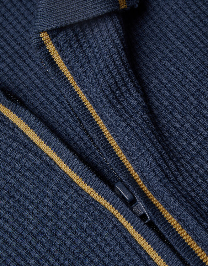 Zip Collar Textured Polo T-Shirt, Blue (NAVY), large