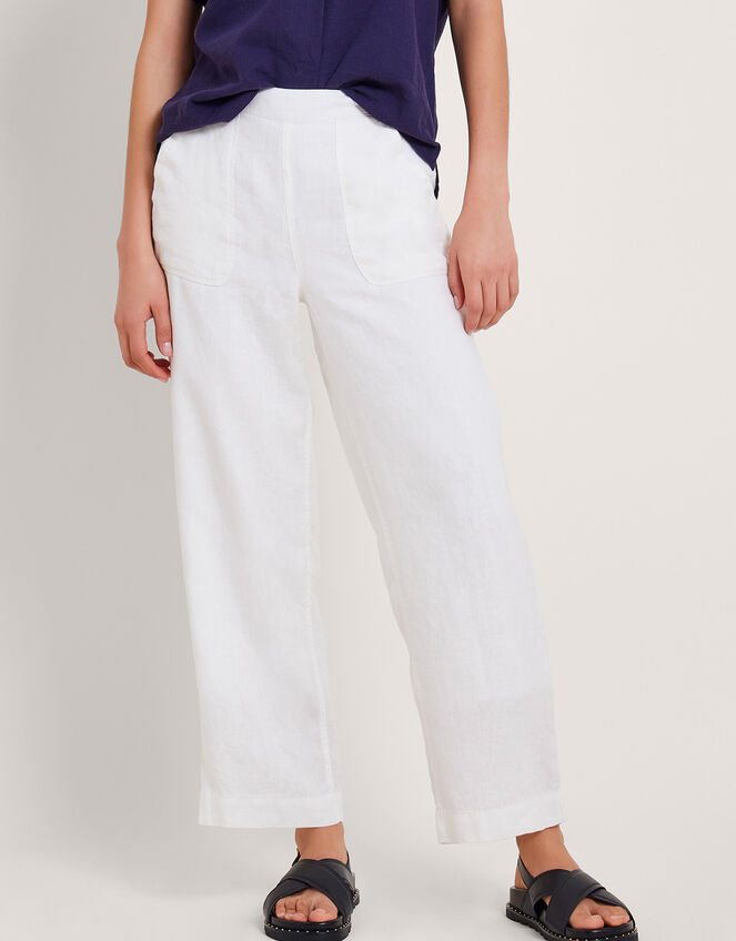 Parker Short-Length Linen Pants, White (WHITE), large