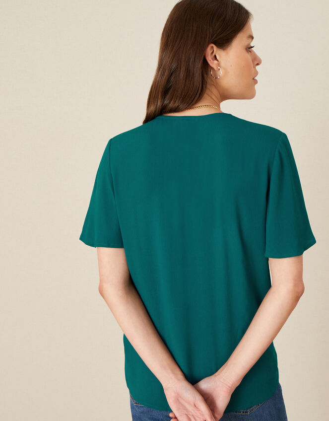 Tie Front Frill Sleeve Top, Green (GREEN), large