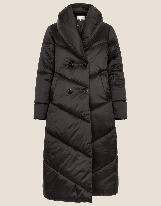 Clara Longline Padded Maxi Coat in Recycled Polyester, Black (BLACK), large
