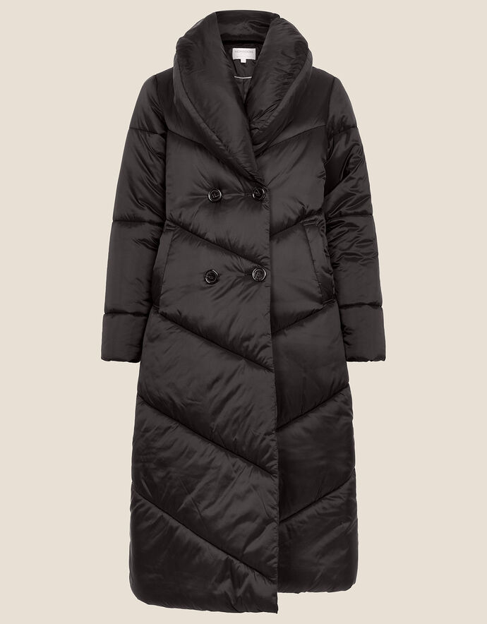 Clara Longline Padded Maxi Coat in Recycled Polyester Black | Women's ...