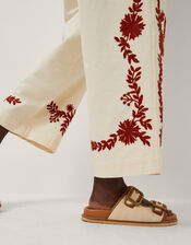 Emilia Floral Embroidered Pants, Ivory (IVORY), large