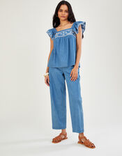 Embroidered Denim Top, Blue (BLUE), large