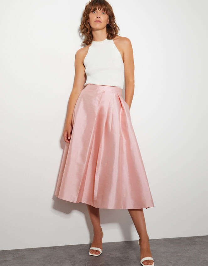 Tanya Taffeta Pleated Midi Skirt, Pink (PINK), large