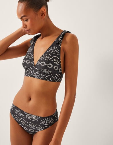 Macie Shell Print Bikini Bottoms, Black (BLACK), large