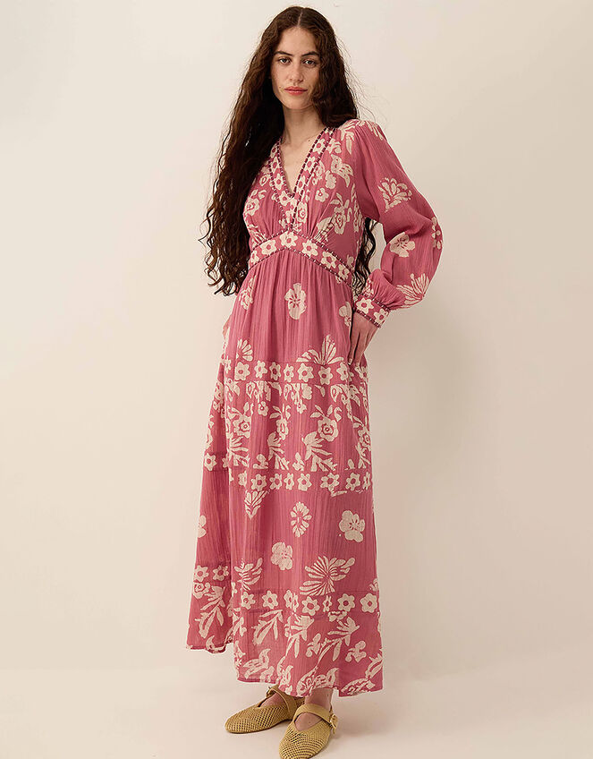 East Kris Hand-Batik Floral Maxi Dress, Pink (DUSKY PINK), large
