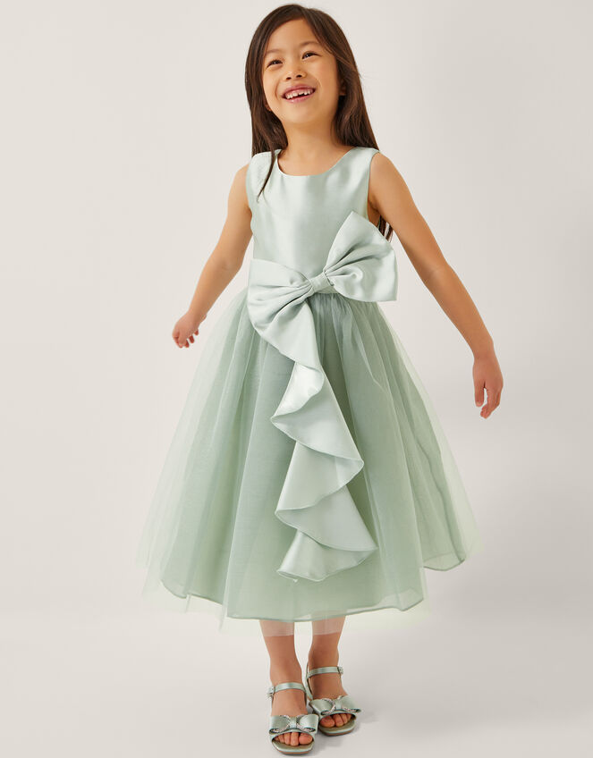 Waterfall Bow Tulle Dress , Green (SAGE), large