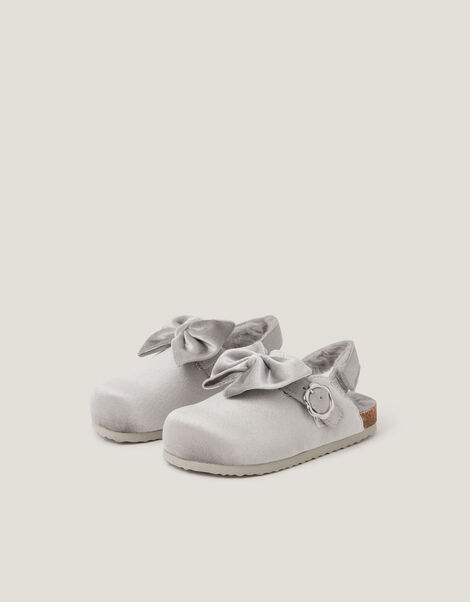 Bow Velour Clogs, Silver (SILVER), large