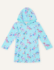Unicorn Print Towelling Dress, Blue (TURQUOISE), large