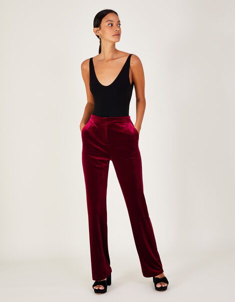 Carla Velvet Bootcut Trousers Red, Red (RED), large