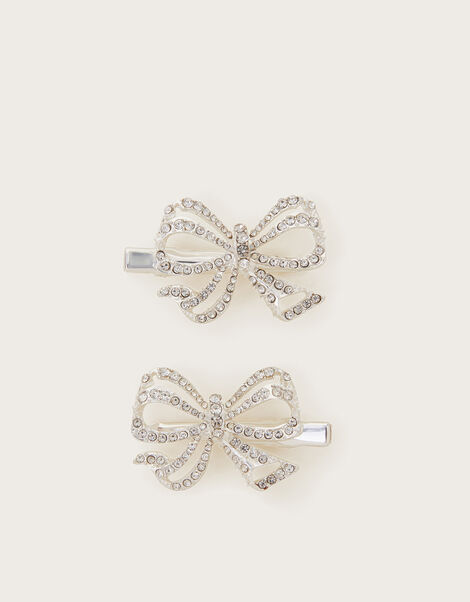 2-Pack Curly Bow Hair Clips, Silver (SILVER), large