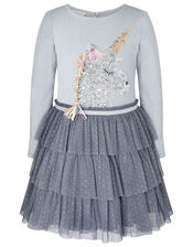 Disco Sequin Unicorn Stripe Dress, Grey (GREY), large