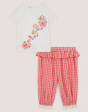 Baby Embroidered Gingham Top & Trouser Set, Pink (PINK), large