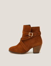 Mika Strap Leather Ankle Boots, Tan (TAN), large