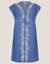 Isolde Embroidered Chambray Mini Dress, Blue (DENIM BLUE), large