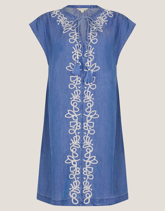 Isolde Embroidered Chambray Mini Dress, Blue (DENIM BLUE), large