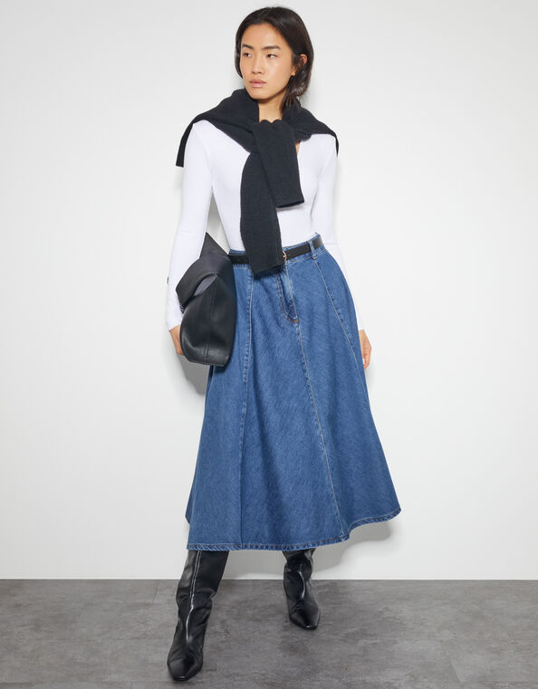 Sara Denim A-Line Midi Skirt, Blue (DENIM BLUE), large
