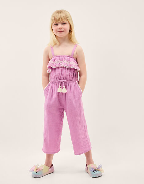 Embroidered Ruffle Tassel Jumpsuit, Purple (LILAC), large