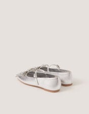 Gemstone Bow Ballet Flats, Silver (SILVER), large