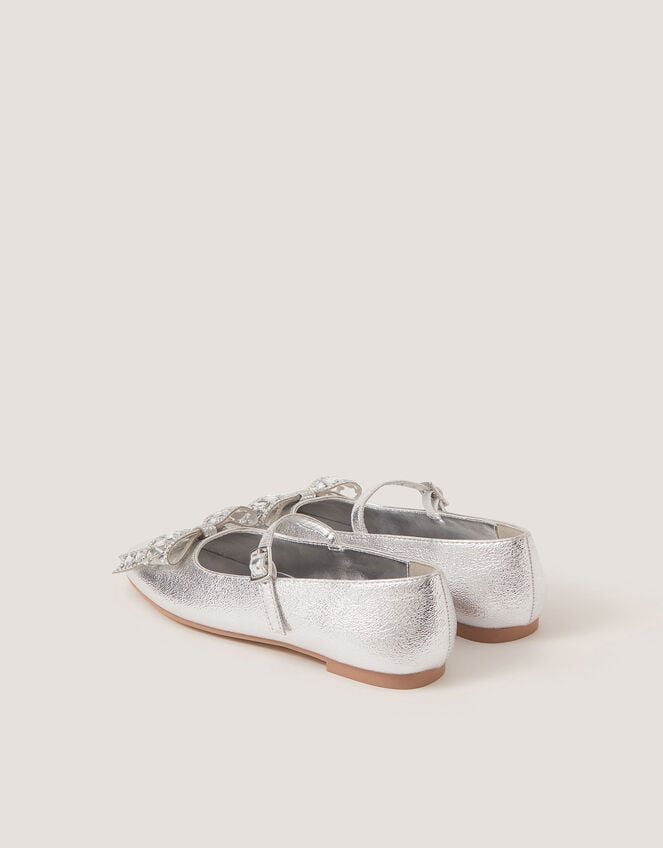Gemstone Bow Ballet Flats, Silver (SILVER), large