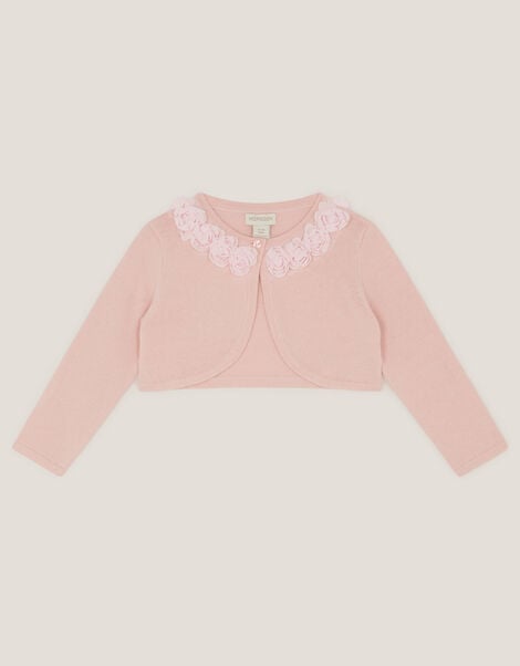 Baby Ottilie Appliqu&eacute; Rose Cardigan, Pink (DUSKY PINK), large