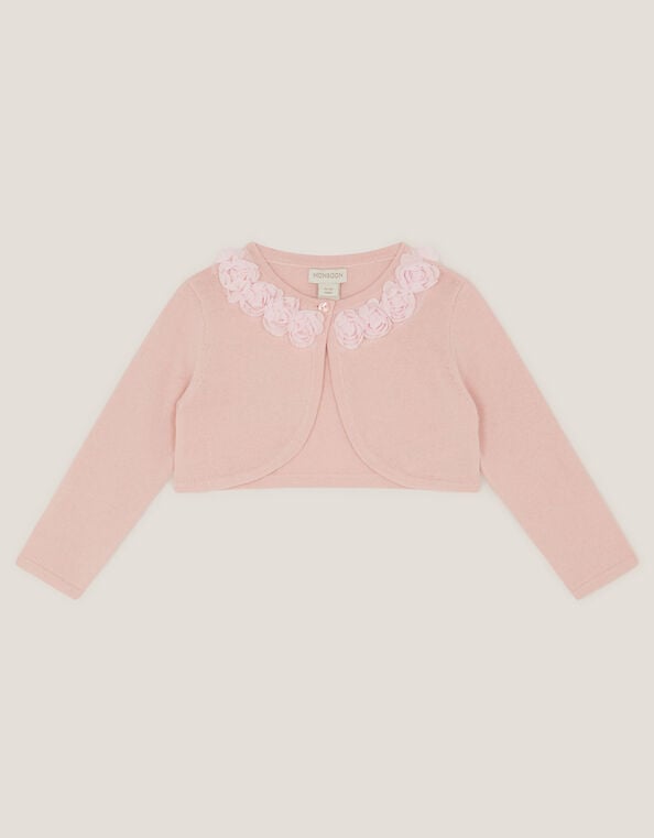 Baby Ottilie Appliqu&eacute; Rose Cardigan, Pink (DUSKY PINK), large