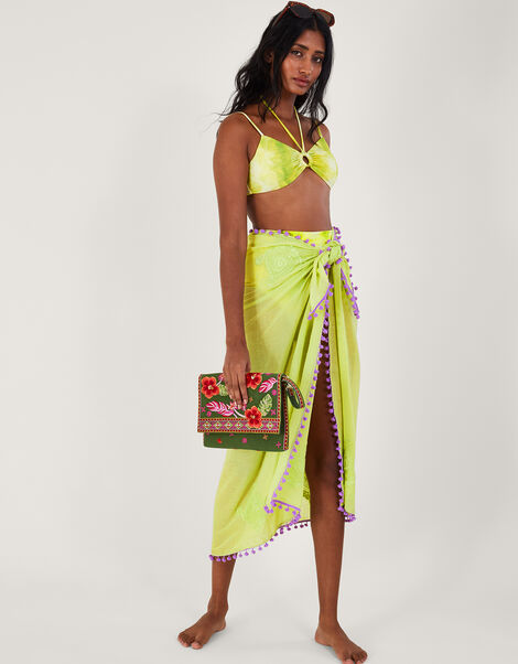Paisley Embroidered Pom-Pom Sarong, , large