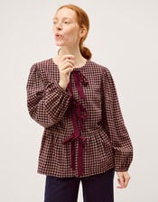 Agatha Flannel Print Tie Front Top, Red (CHERRY), large