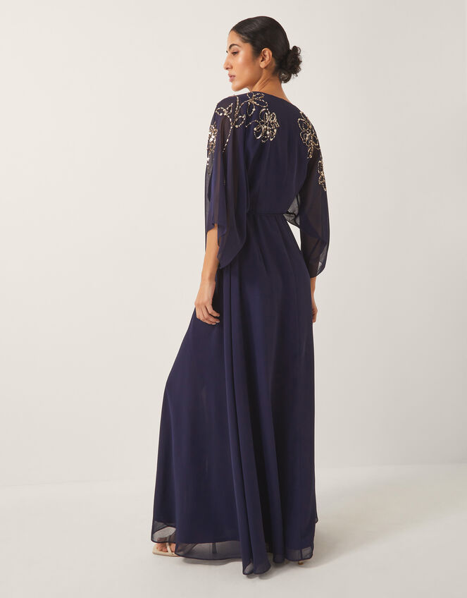 Skyla Floral Embellished Maxi Wrap Dress, Blue (NAVY), large