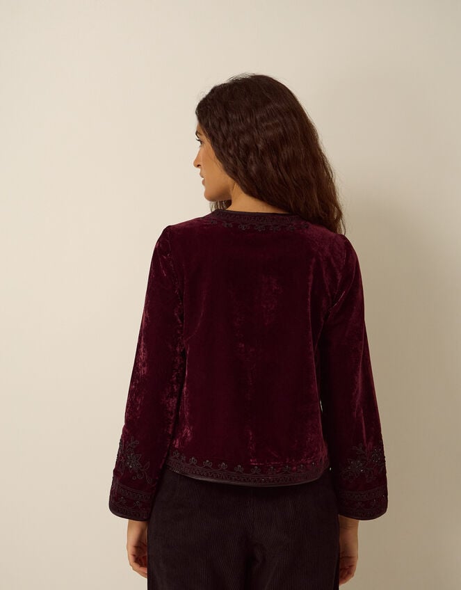Mila Embellished Velvet Jacket, Red (BURGUNDY), large