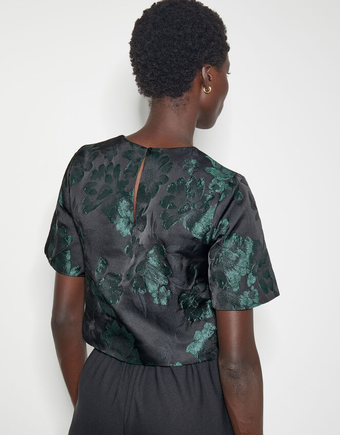 Julie Jacquard Short Sleeve Crop Top, Green (GREEN), large