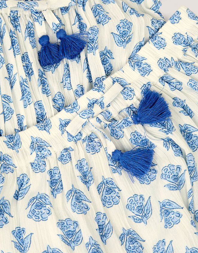 Floral Print Smocked Top & Maxi Skirt Set, White (WHITE), large