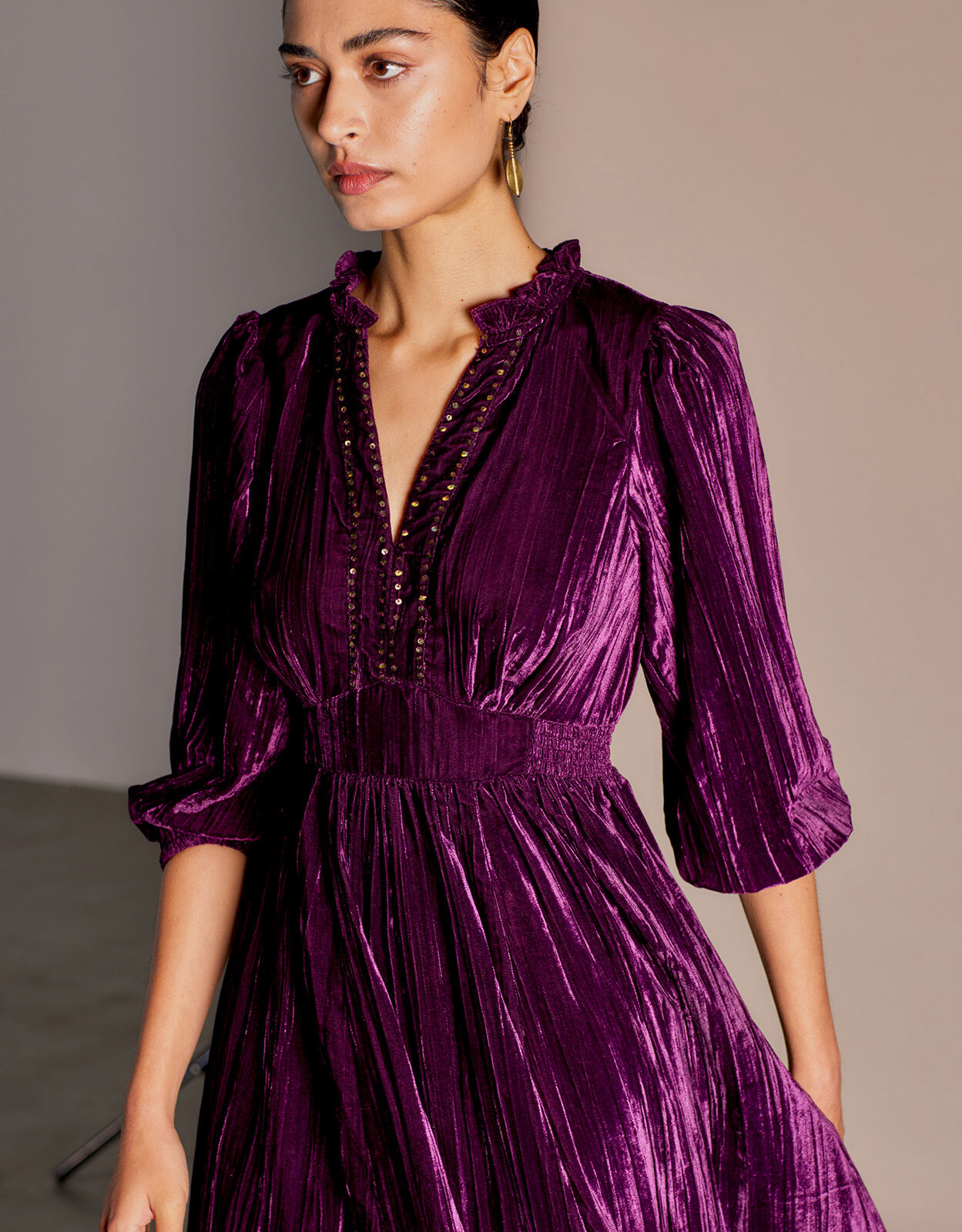 East Crinkle Velvet Dress Purple