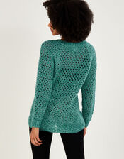 Melange Basket Stitch Sweater with Recycled Polyester , Green (GREEN), large