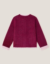 Floral Embroidered Cardigan, Red (BURGUNDY), large