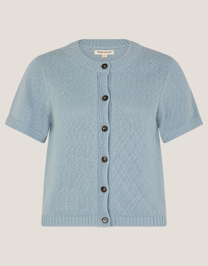 Celia Short Sleeve Cardigan, Blue (BLUE), large